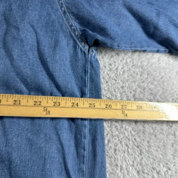 VINTAGE Chambray Shirt Mens XLT Blue Button Up Short Sleeve Sandy River Pocket - Picture 5 of 8